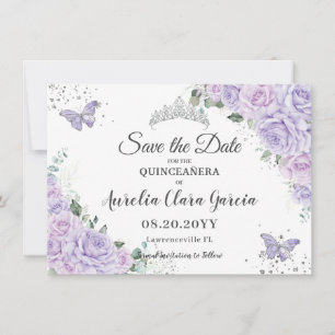 Lavender Lilac Floral Quinceañera 15 Save the Date Note Card