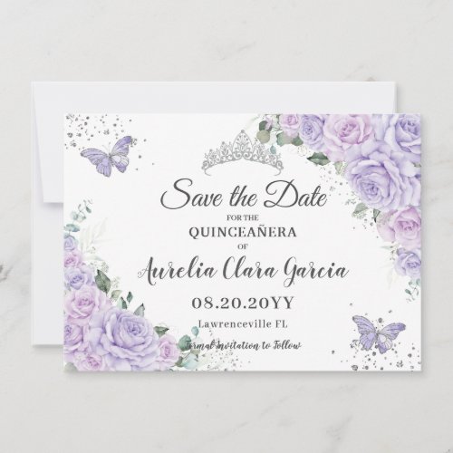 Lavender Lilac Floral Quinceañera 15 Save the Date Note Card