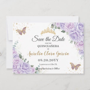 Lavender Lilac Floral Quinceañera 15 Save the Date Note Card