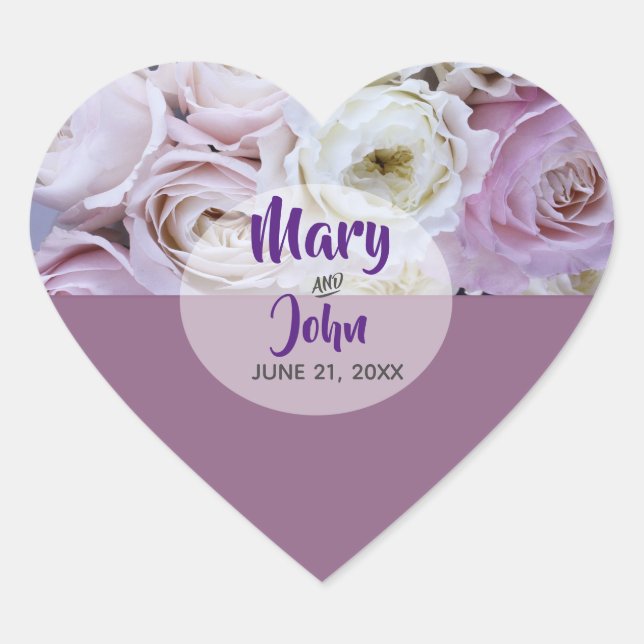 Lavender Lilac Floral Rose  Wedding Heart Sticker (Front)