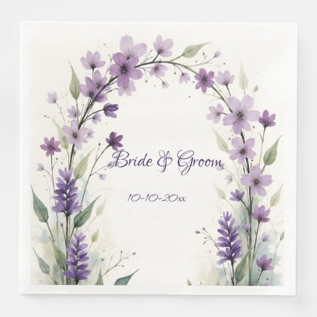 Lavender Lilac Floral Wedding Paper Dinner Napkins (Front)