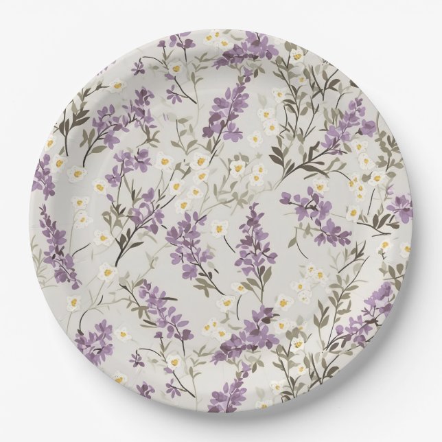 Lavender Lilac Flower Design Paper Plates (Front)