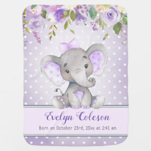 Lavender Lilac Girl Elephant Little Peanut Nursery Baby Blanket