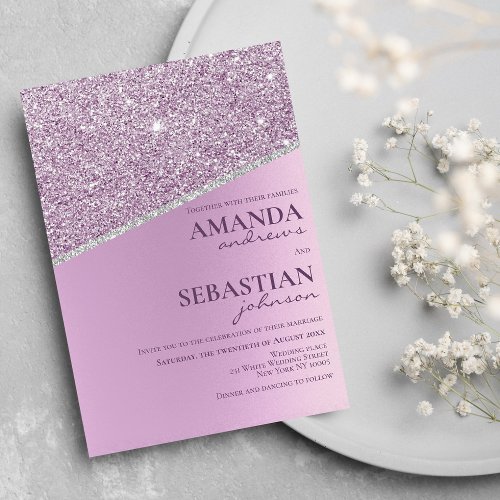Lavender lilac glitter gradient elegant wedding in invitation