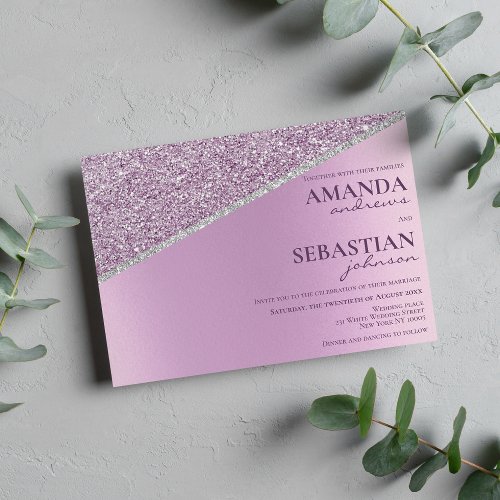 Lavender lilac glitter gradient elegant wedding  invitation