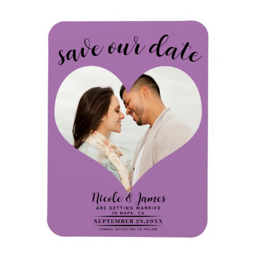 Lavender Lilac Heart Photo Wedding Save the Date Magnet