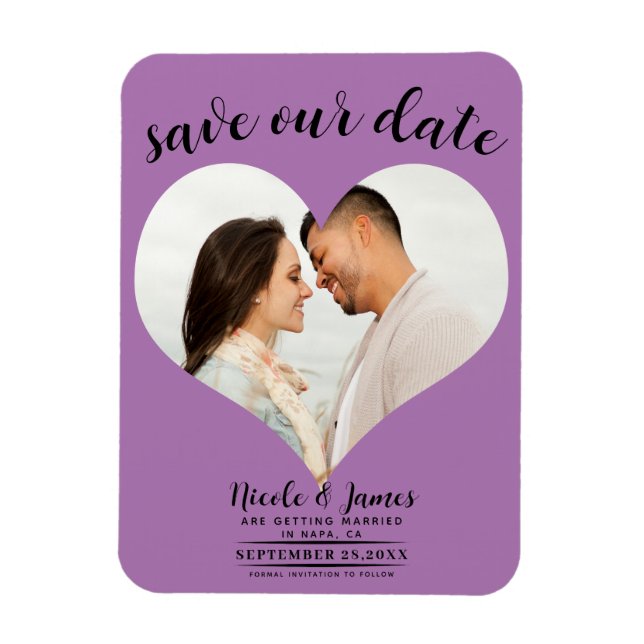 Lavender Lilac Heart Photo Wedding Save the Date Magnet (Vertical)