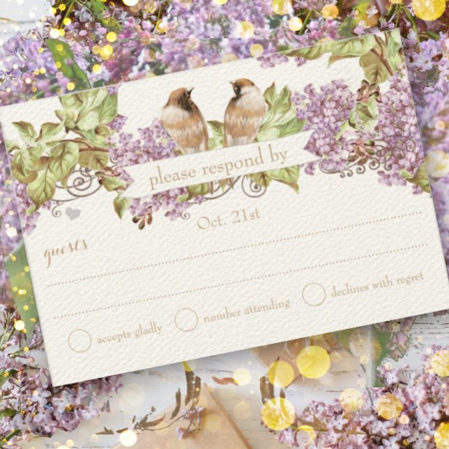 Lavender Lilac Love Bird Wedding RSVP Card (Creator Uploaded)