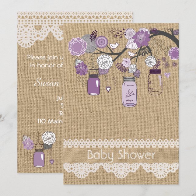 Lavender Lilac Mason Jar Baby Shower Invitation (Front/Back)