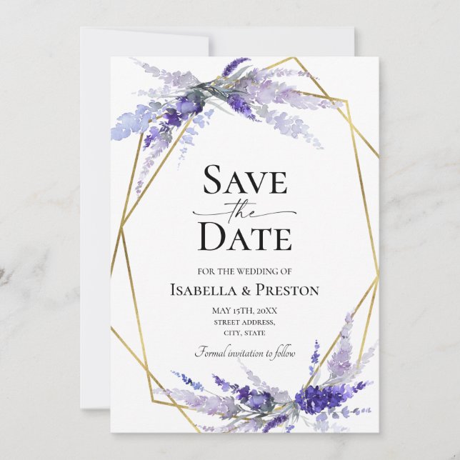 Lavender Lilac Mauve Floral Wedding Save The Date Invitation (Front)