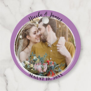 Lavender Lilac Minimal Trendy Round Photo Wedding  Favor Tags