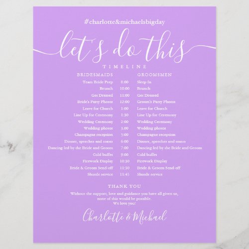 Lavender Lilac Modern Wedding Schedule Timeline