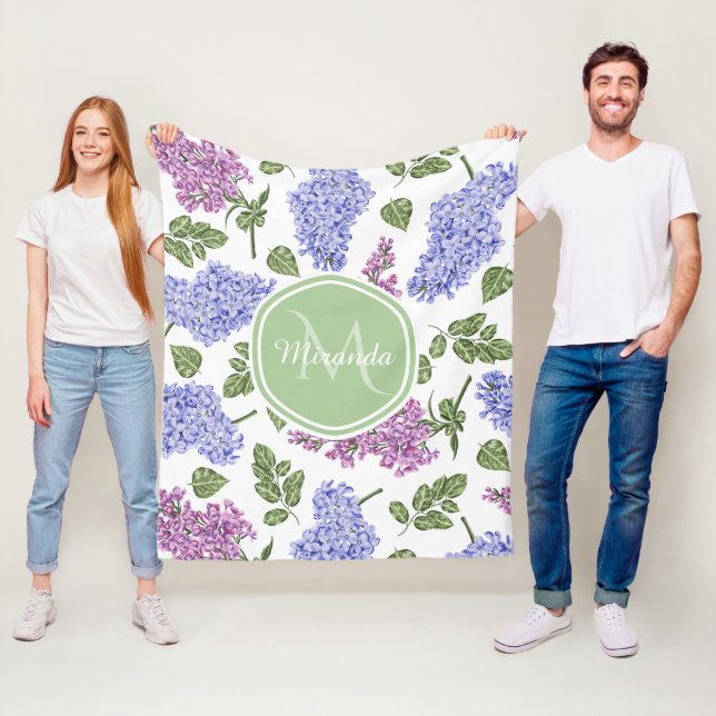Lavender Lilac Monogram Fleece Blanket (In Situ)