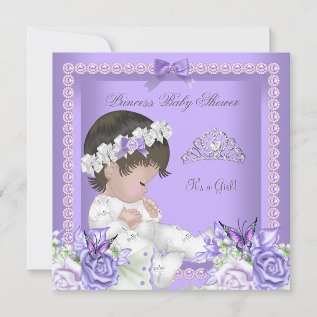 Lavender Lilac Pearl Gray Baby Shower Girl C Invitation (Front)