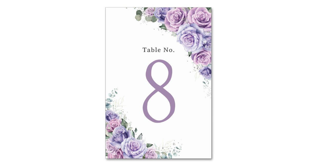 Lavender Lilac Purple Floral Birthday Quinceanera  Table Number