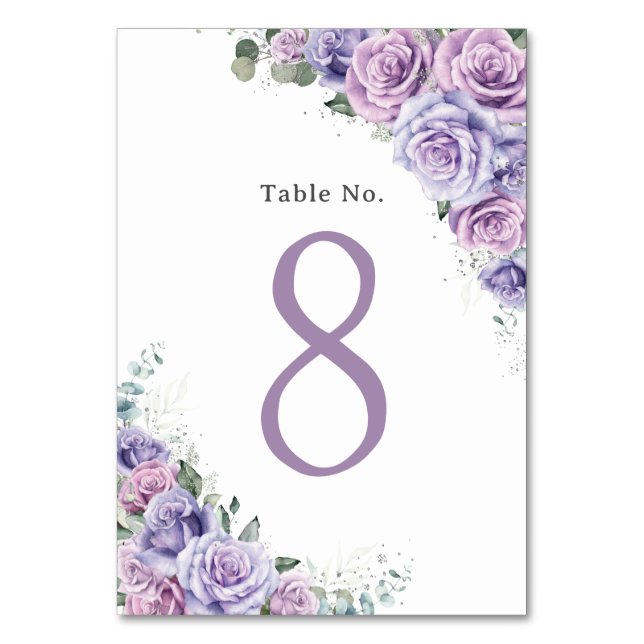 Lavender Lilac Purple Floral Birthday Quinceanera  Table Number