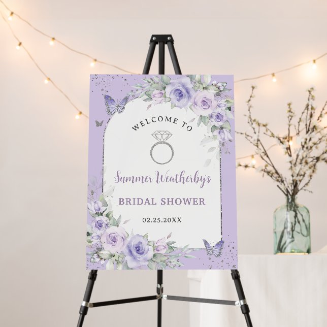 Lavender Lilac Purple Floral Bridal Shower Welcome Foam Board (In Situ (Stand))