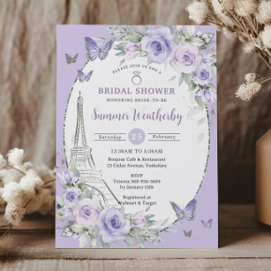 Lavender Lilac Purple Floral Paris Bridal Shower  Invitation