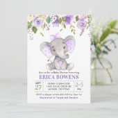 Lavender Lilac Purple Girl Elephant Baby Shower Invitation (Standing Front)