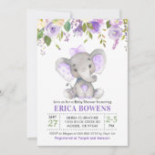 Lavender Lilac Purple Girl Elephant Baby Shower Invitation (Front)