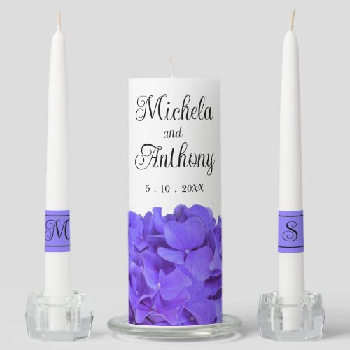 Lavender lilac purple Hydrangeas purple Flowers Unity Candle Set