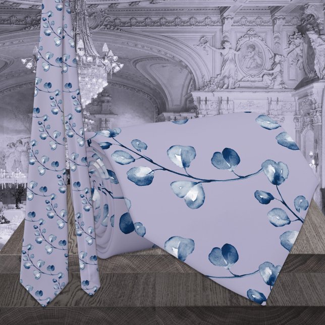 Lavender Lilac Purple Navy Eucalyptus Wedding Neck Tie (Creator Uploaded)