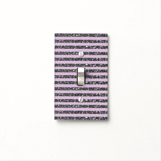 Lavender Lilac Purple Silver Glitter Stripes Light Switch Cover (In Situ)