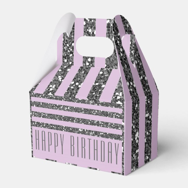 Lavender Lilac Purple Silver Glitter Stripes Party Favor Boxes (Front Side)