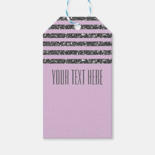 Lavender Lilac Purple Silver Glitter Stripes Party Gift Tags