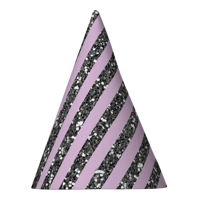 Lavender Lilac Purple Silver Glitter Stripes Party Hat (Right)