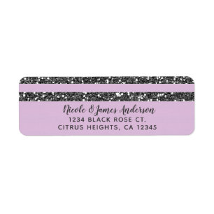 Lavender Lilac Purple Silver Glitter Stripes Party Label