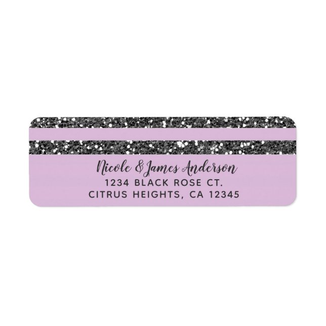 Lavender Lilac Purple Silver Glitter Stripes Party Label (Front)