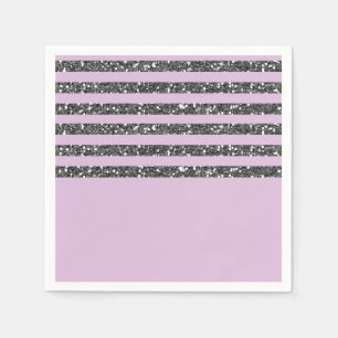 Lavender Lilac Purple Silver Glitter Stripes Party Napkins