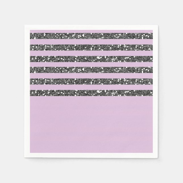 Lavender Lilac Purple Silver Glitter Stripes Party Napkins (Front)