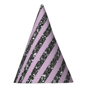 Lavender Lilac Purple Silver Glitter Stripes Party Party Hat
