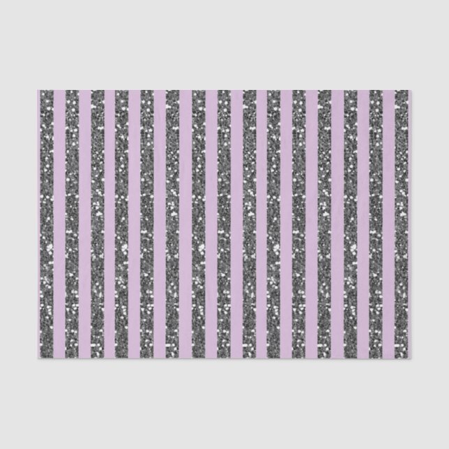 Lavender Lilac Purple Silver Glitter Stripes Party Tissue Paper (Front)
