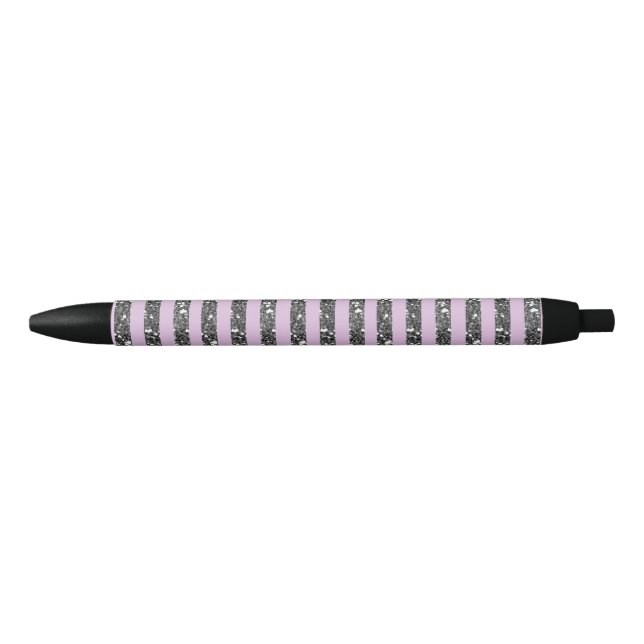 Lavender Lilac Purple Silver Glitter Stripes Pen (Front)