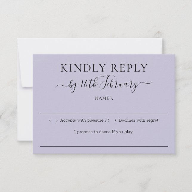Lavender Lilac Purple Wedding Kindly Reply RSVP Card (Front)