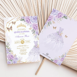 Lavender Lilac Roses Quinceañera Princess Birthday Invitation
