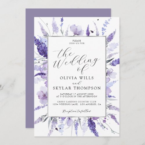 Lavender Lilac Silver Floral Botanical Wedding  Invitation