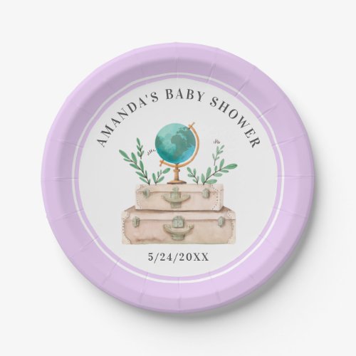 Lavender Lilac Travel Suitcase Baby Girl Shower Paper Plates