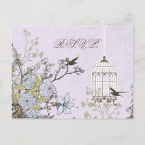Lavender Lilac vintage birdcage birds wedding Invitation Postcard