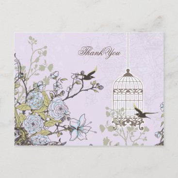 Lavender Lilac vintage birdcage birds wedding Postcard