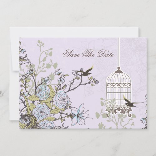 Lavender Lilac vintage birdcage birds wedding Save The Date