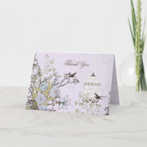 Lavender Lilac vintage birdcage birds wedding Thank You Card
