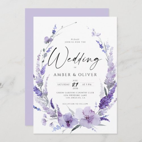 Lavender Lilac Violet Elegant Modern Wedding Invitation