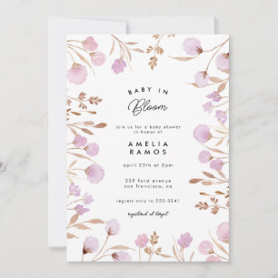 Lavender Lilac Watercolor Flower Baby Shower Invitation
