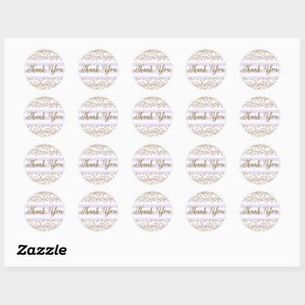 Lavender Lilac White Gold Confetti Party Thank You Classic Round ...