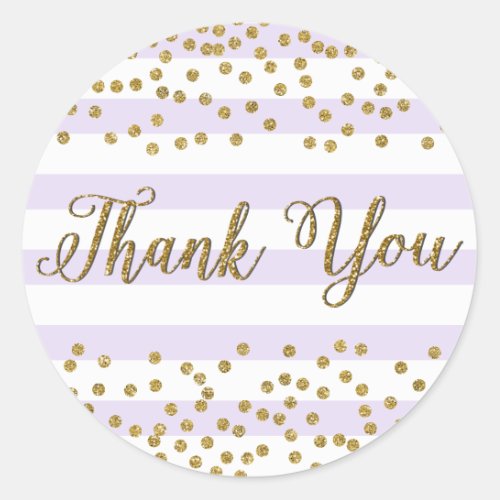Lavender Lilac White Gold Confetti Party Thank You Classic Round Sticker