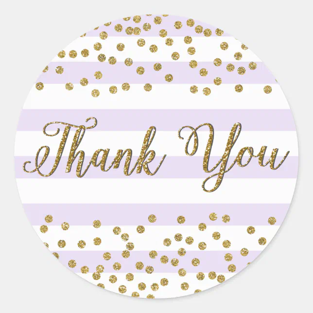 Lavender Lilac White Gold Confetti Party Thank You Classic Round ...